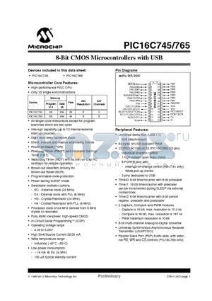 PIC16C765 datasheet - 8-Bit CMOS Microcontrollers with USB