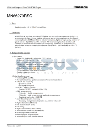 MN66279RSC datasheet - LSI FOR COMPACT DISC/CD ROM PLAYER