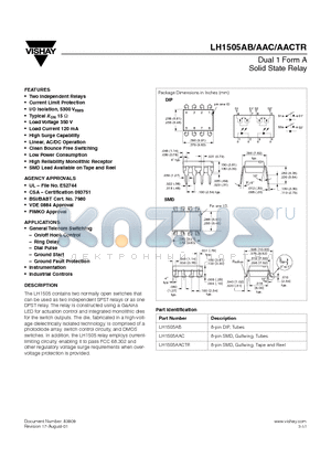 LH1505AAC datasheet - Dual 1 Form A Solid State Relay