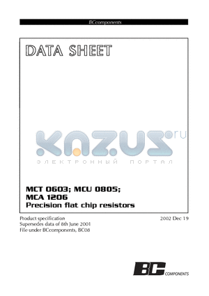 MCT1206 datasheet - Precision flat chip resistors