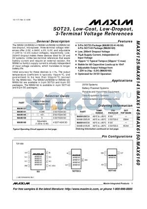 MAX6150 datasheet - SOT23, Low-Cost, Low-Dropout, 3-Terminal Voltage References