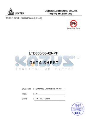 LTD805/65-XX-PF datasheet - TRIPLE DIGIT LED DISPLAY (0.8 Inch)