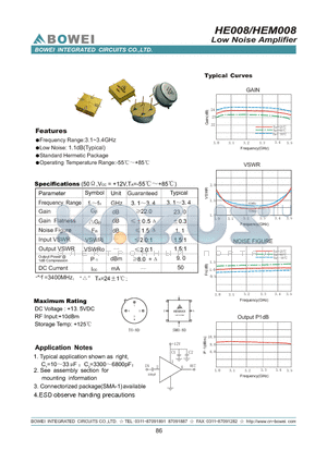 HEM008 datasheet - Low Phase Noise VCO With Ceramic Coaxial Resonator