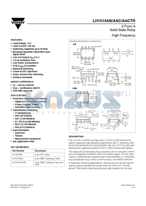 LH1514AACTR datasheet - Solid State Relay High Frequency