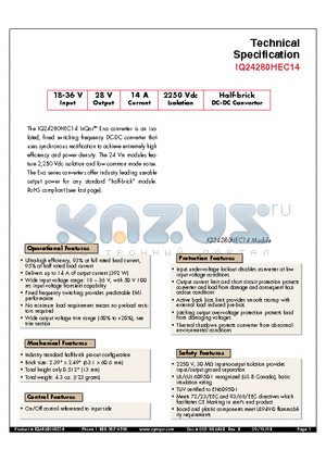 IQ24280HEC14 datasheet - Half-brick DC-DC Converter