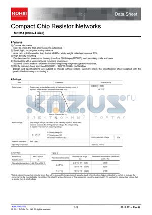 MNR14_11 datasheet - Compact Chip Resistor Networks