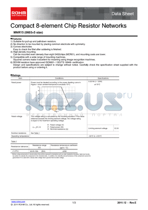 MNR15_11 datasheet - Compact 8-element Chip Resistor Networks