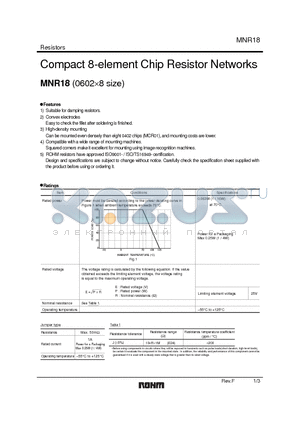 MNR18 datasheet - Compact 8-element Chip Resistor Networks