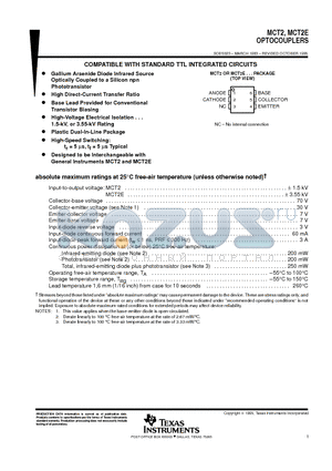 MCT2 datasheet - OPTOCOUPLERS