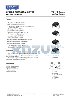 MCT2 datasheet - 6 PIN DIP PHOTOTRANSISTOR PHOTOCOUPLER