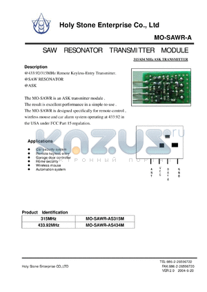 MO-SAWR-A datasheet - SAW RESONATOR TRANSMITTER MODULE