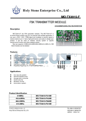 MO-TX4915-F315M datasheet - FSK TRANSMITTER MODULE