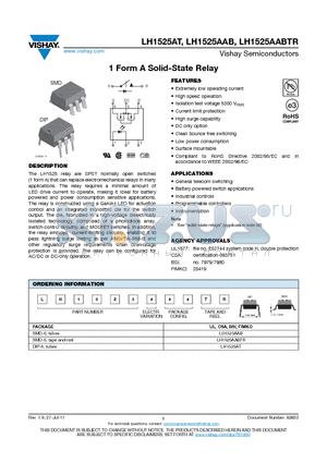 LH1525AABTR datasheet - 1 Form A Solid-State Relay