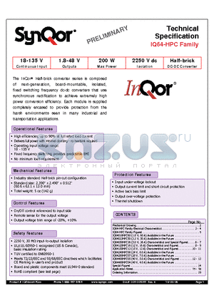 IQ64018HPC60NRS datasheet - Half-brick DC-DC Converter
