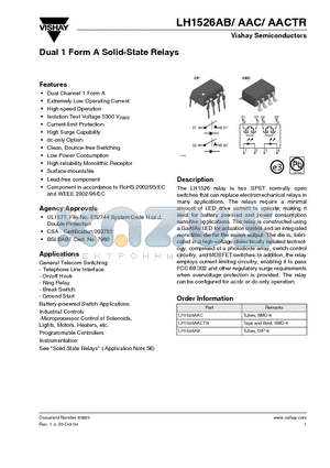 LH1526AAC datasheet - Dual 1 Form A Solid-State Relays