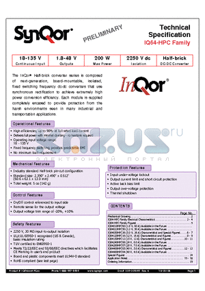 IQ64050HPC36NRS datasheet - Half-brick DC-DC Converter