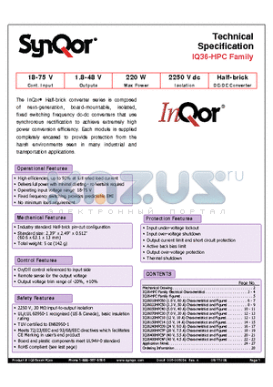 IQ36150HPC14NRS datasheet - Half-brick DC-DC Converter