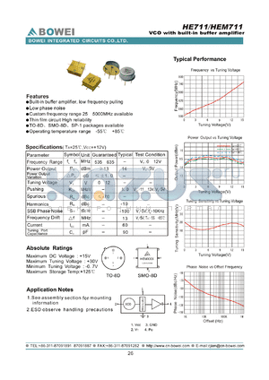 HEM711 datasheet - VCO with built-in buffer amplifier