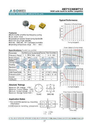 HEM713 datasheet - VCO with built-in buffer amplifier