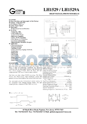 LH1529A datasheet - HIGH VOLTAGE, PHOTO MOS RELAY