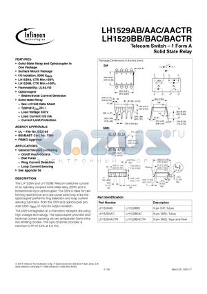 LH1529AAC datasheet - Telecom Switch - 1 Form A Solid State Relay