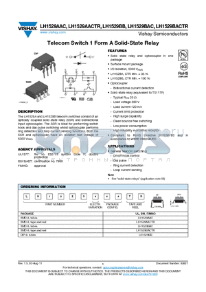 LH1529AACTR datasheet - Telecom Switch 1 Form A Solid-State Relay