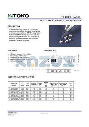 LTF1608L-FP1R8H datasheet - MULTILAYER CERAMIC LOWPASS FILTER