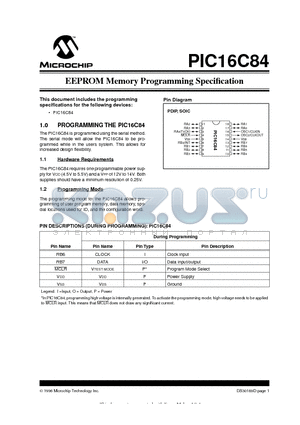 PIC16C84 datasheet - EEPROM Memory Programming Specification