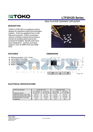 LTF2012D-F25S datasheet - MULTILAYER CERAMIC DIPLEXER