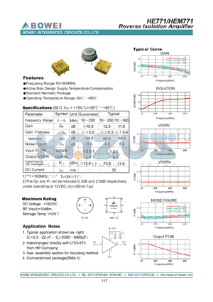 HEM771 datasheet - Reverse Isolation Amplifier