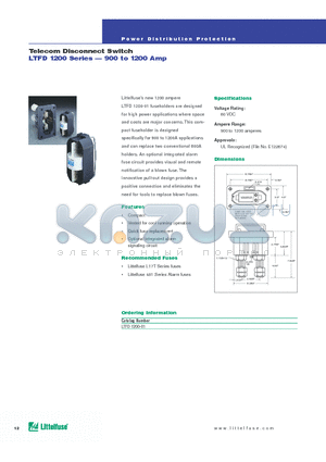 LTFD1200-01 datasheet - Telecom Disconnect Switch LTFD 1200 Series - 900 to 1200 Amp