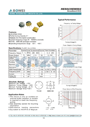 HEM884 datasheet - Broadband VCO