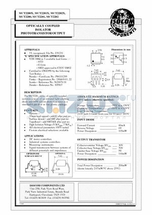 MCT2201 datasheet - OPTICALLY COUPLED ISOLATOR PHOTOTRANSISTOR OUTPUT