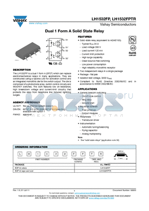 LH1532FPTR datasheet - Dual 1 Form A Solid State Relay