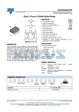 LH1533AACTR datasheet - Dual 1 Form A Solid-State Relay