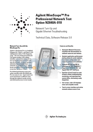 N2640A-010 datasheet - Agilent WireScope Pro Professional Network Test