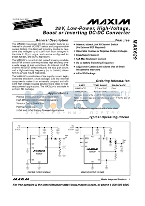 MAX629ESA datasheet - 28V, Low-Power, High-Voltage, Boost or Inverting DC-DC Converter