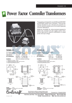 N2881-AL datasheet - Power Factor Controller Transformers
