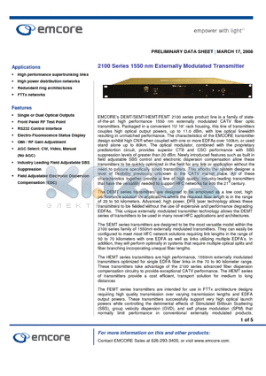 HEMT2101-FC-2 datasheet - 1550 nm Externally Modulated Transmitter