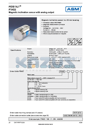 PTAS2 datasheet - Magnetic inclination sensor with analog output