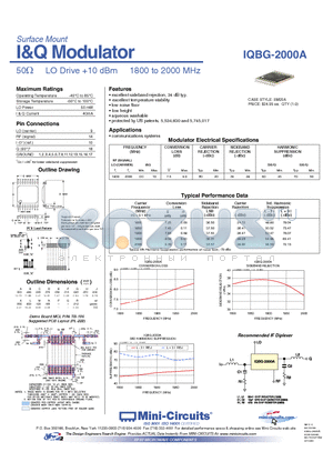 IQBG-2000A datasheet - BLUE CELL Surface Mount I/Q Modulator LO Drive 10 dBm, 1800 to 2000 MHz