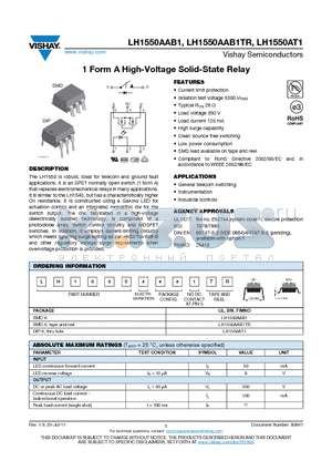 LH1550AAB1 datasheet - 1 Form A High-Voltage Solid-State Relay