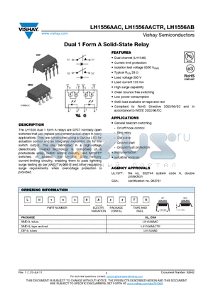LH1556AAC datasheet - Dual 1 Form A Solid-State Relay