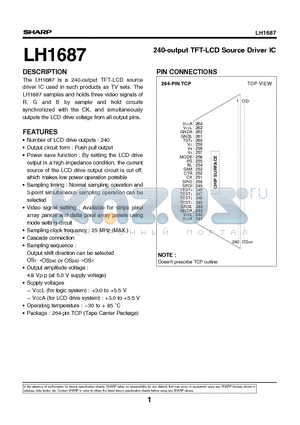 LH1687 datasheet - 240-output TFT-LCD Source Driver IC