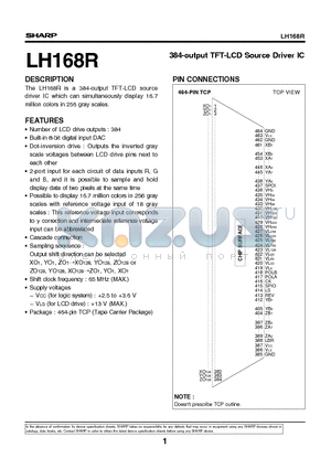 LH168R datasheet - 384-output TFT-LCD Source Driver IC