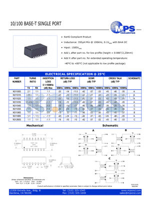 N31102S datasheet - 10/100 BASE-T SINGLE PORT