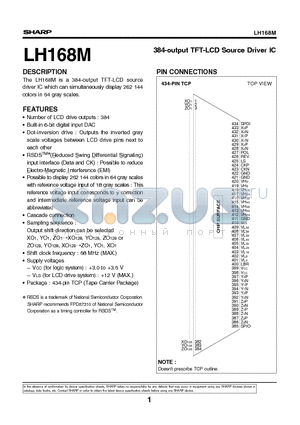 LH168M datasheet - 384-output TFT-LCD Source Driver IC