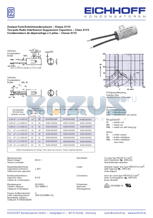 K002-040 datasheet - Zweipol-Funk-Entstrkondensatoren Two-pole Radio Interference Suppression Capacitors