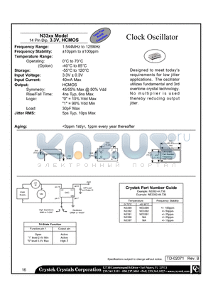 N3391-44.736 datasheet - Clock Oscillator 14 Pin Dip, 3.3V, HCMOS