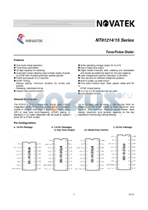 NT91214 datasheet - Tone/Pulse Dialer